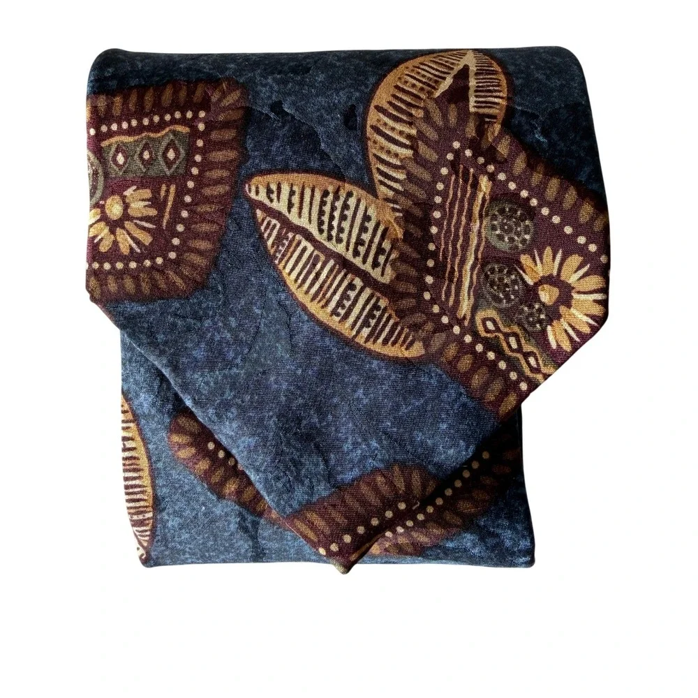 Bugatti Mens Silk Tie Navy Blue Burgundy Tan Abstract Geometric Italian Silk‎